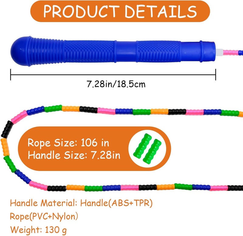 Ace one Beaded Jump Rope 1 Pack/2 Pack, Segmented Skipping Rope for Kids Adults, Adjustable Tangle-Free Toddler Jumping Rope for Fitness Exercise Training - Image 2